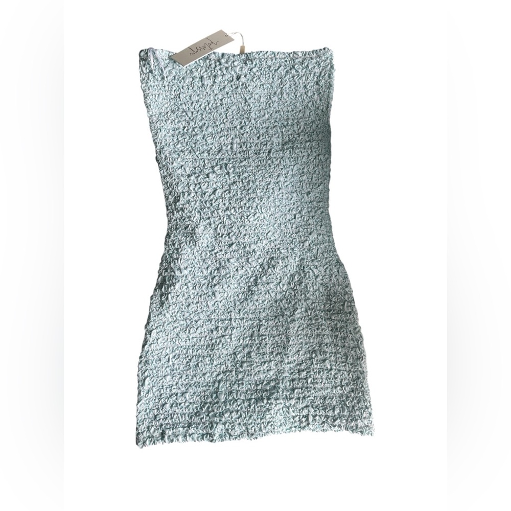 Petersyn revolve Nora strapless smocked dress blue new size small